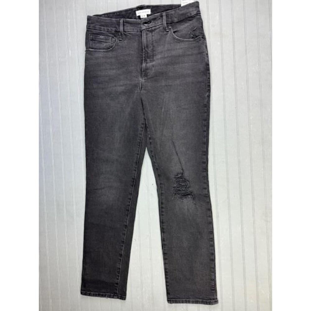 Good American Size 6 28 Womens Jeans High Rise Stretch Black Straight Distress
